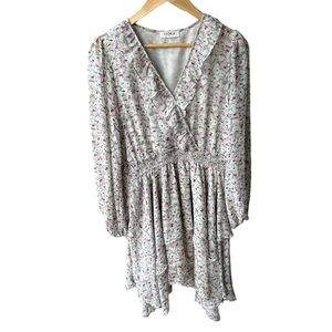 Storia Dress Purple Floral Flowy Tier Hem Ruffle Wedding Preppy Party Sz Medium